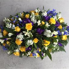 Blue and Yellow Casket Spray