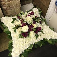Large cushion burgundy and white 