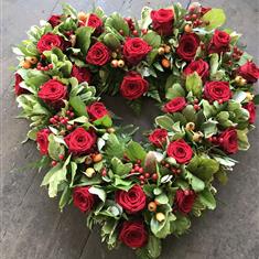 Open red rose heart 